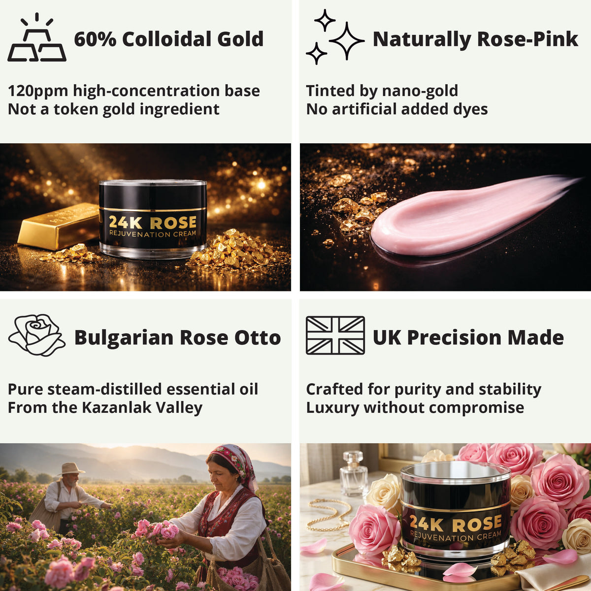 24K Rose Rejuvenation Cream | Colloidal Gold & Bulgarian Rose Otto