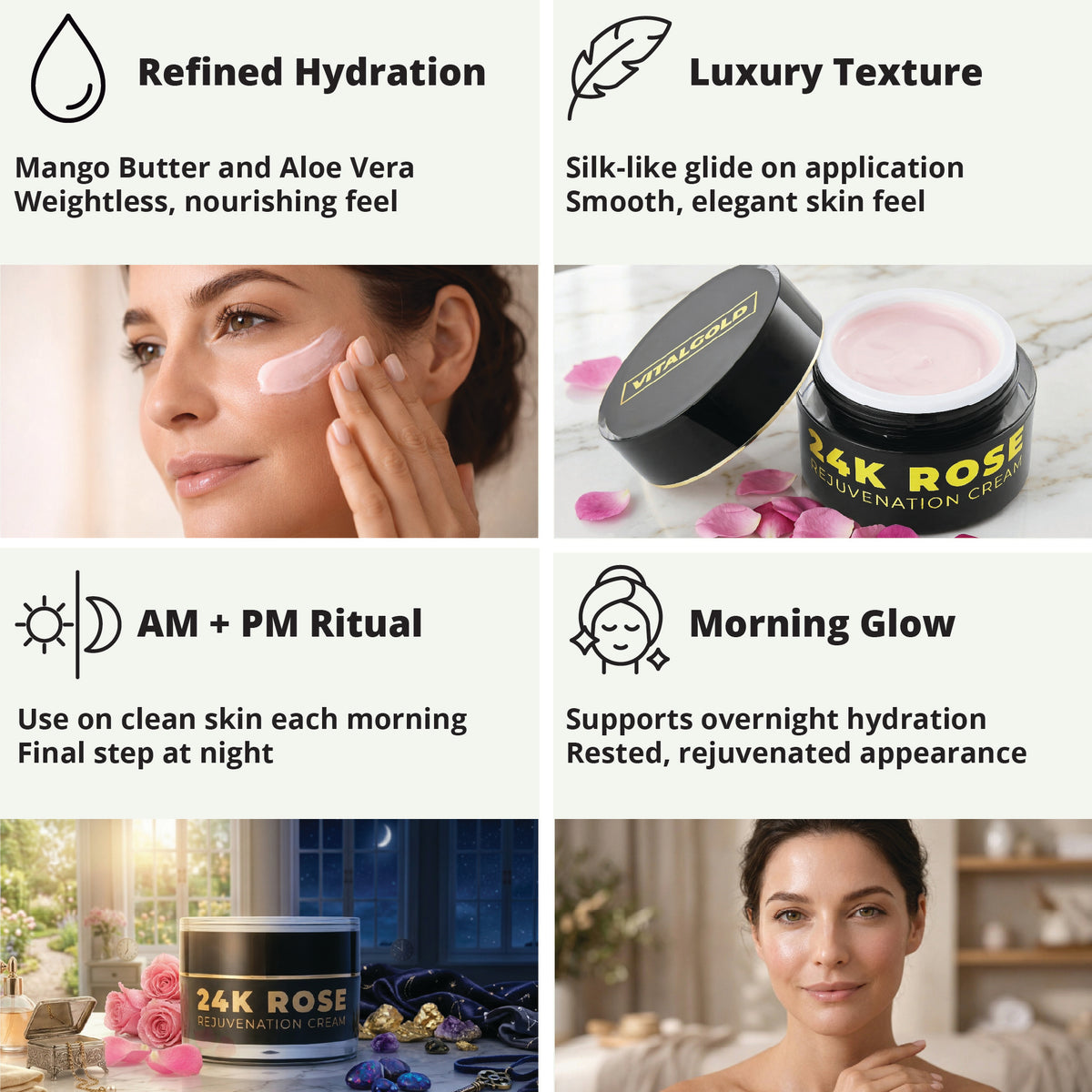 24K Rose Rejuvenation Cream | Colloidal Gold & Bulgarian Rose Otto